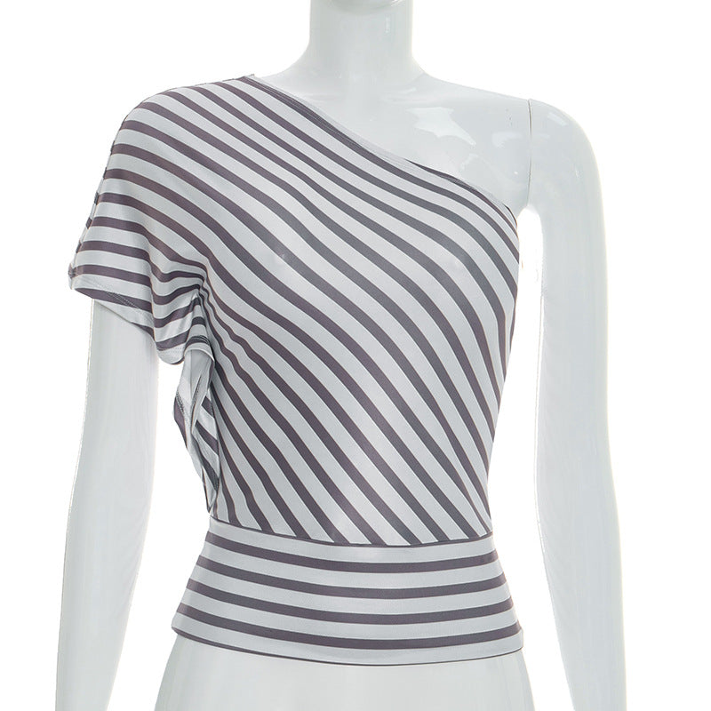 Damen asymmetrisches Oberteil mit gestreiftem Design und fließendem Stoff Echo Archiv