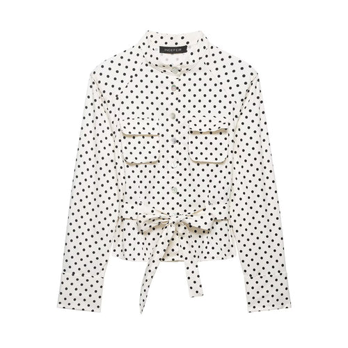 Damen Taillierte Blusenjacke mit Stehkragen, Bindegürtel und Punkteprint Echo Archiv