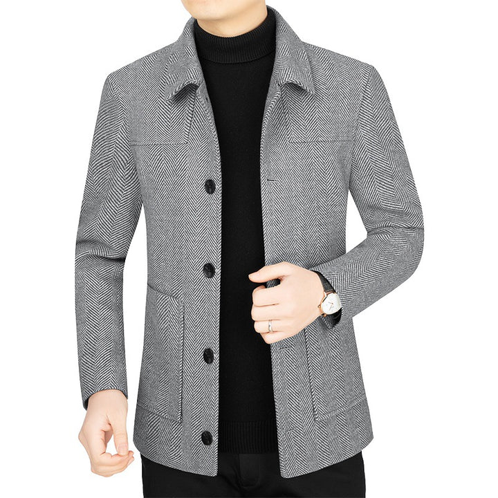 Herren Fischgrät-Übergangsjacke mit Stehkragen und aufgesetzten Taschen – Taviero