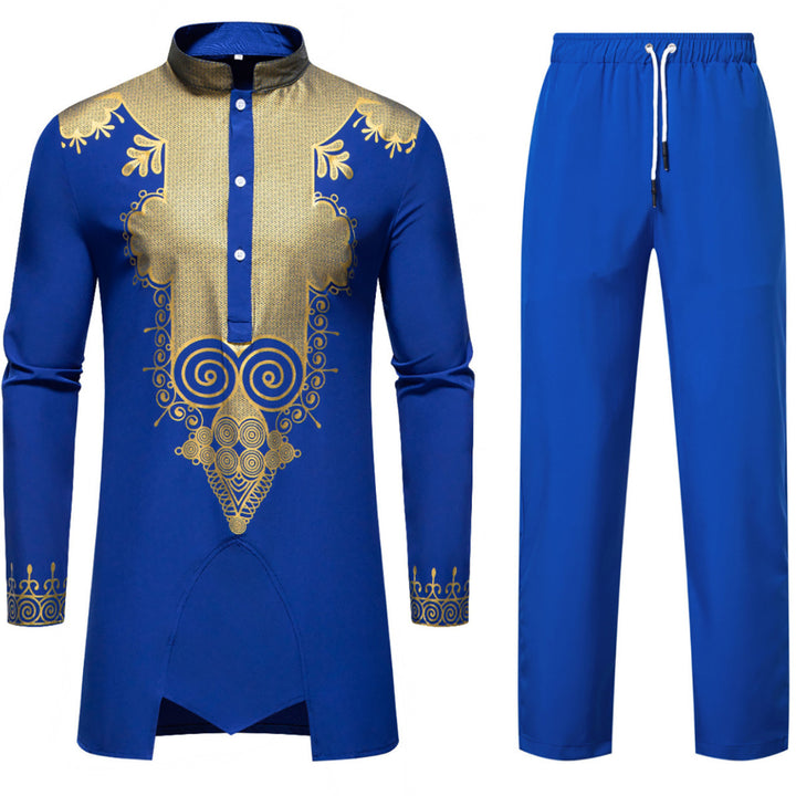 Herren Traditionelles Tunika-Set mit Mandarinkragen und goldverzierten Ornamenten Echo Archiv
