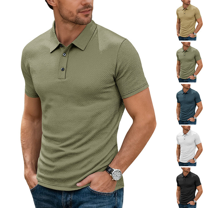 Herren nan strukturiertes Mikrojacquard-Poloshirt mit schlanker Passform und elastischem Komfortstretch Echo Archiv