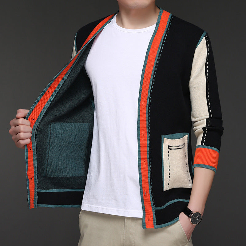 Herren modische Strickjacke mit kontrastierenden Details und praktischen Taschen Echoarchiv