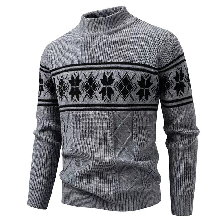 Herren nan Winter-Strukturpullover mit kurzem Stehkragen und Norwegermuster Echo Archiv