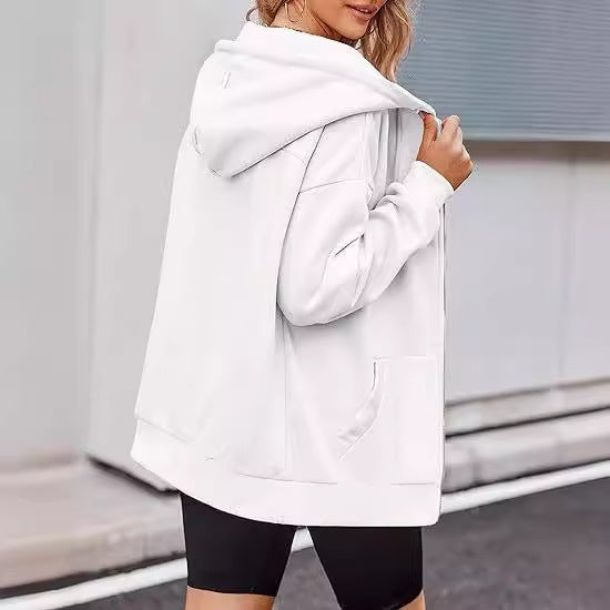 Damen nan oversized Zip-Kapuzenjacke mit kontrastierendem Reißverschluss, doppellagiger Kapuze und Kängurutasche Echo Archiv
