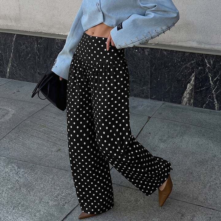 Damen High‑Waist Palazzo‑Hose mit weitem Bein und Polka‑Dot‑Print Echoarchiv
