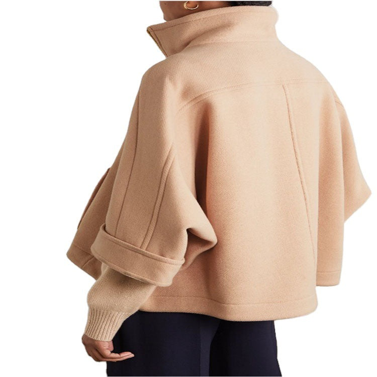 Damen Kurzcape-Jacke aus Wollmix mit Stehkragen und Reißverschluss Echoarchiv