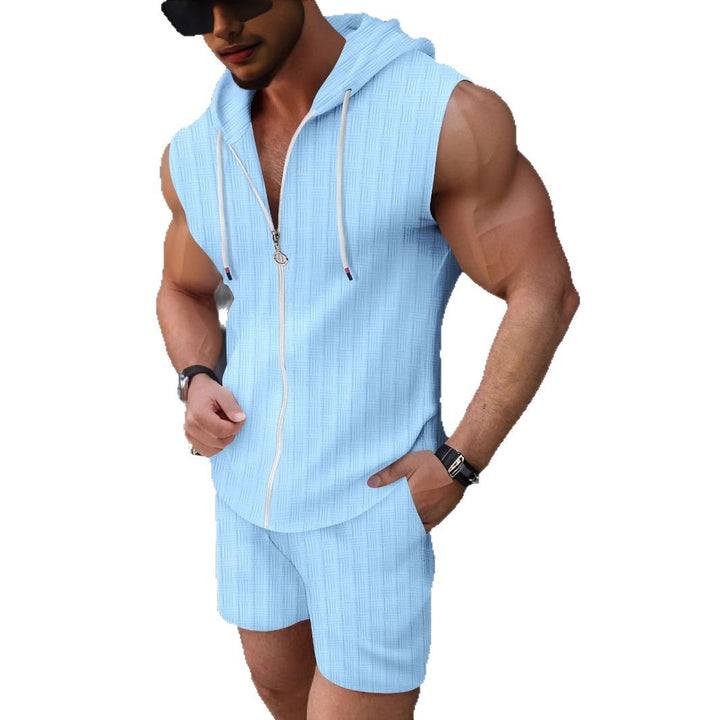 Herren ärmelloses Kapuzenshirt mit Reißverschluss und Shorts Echoarchiv