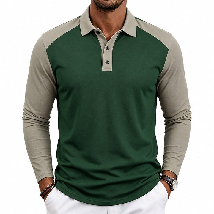 Herren nan langärmeliges Raglan-Polo aus Baumwollmix mit Knopfleiste und ergonomischem Schnitt Echo Archiv