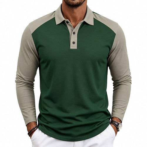 Herren nan langärmeliges Raglan-Polo aus Baumwollmix mit Knopfleiste und ergonomischem Schnitt Echo Archiv