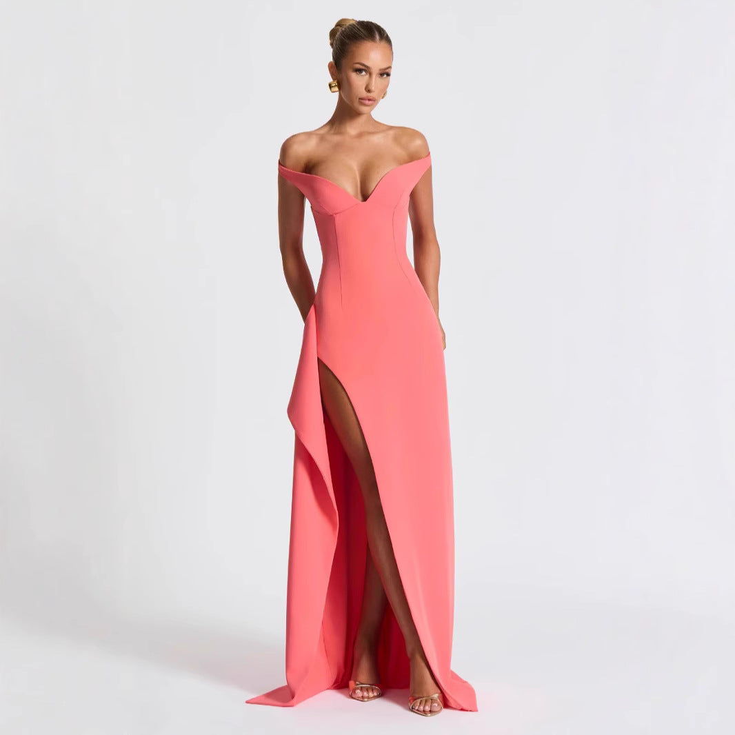 Damen Elegantes Maxikleid mit schulterfreiem Design und hohem Schlitz Echo Archiv