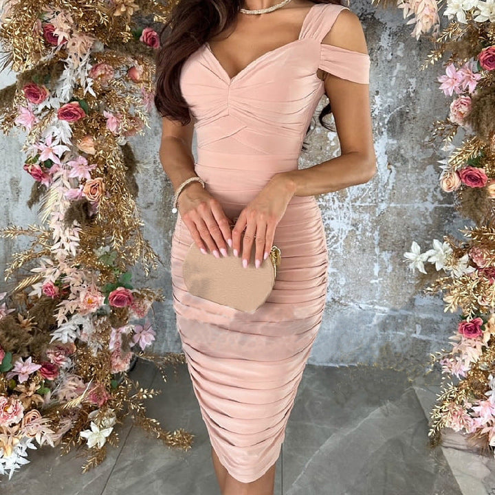 Damen Bodycon-Kleid mit Asymmetrischem Ausschnitt und Rüschendetails Echoarchiv