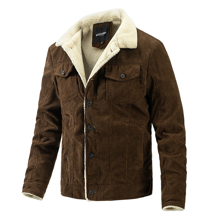 Herren Cordjacke im Trucker‑Stil mit Sherpa‑Futter und Pattentaschen – Taviero