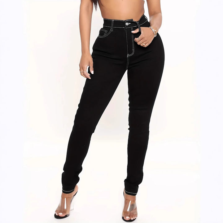 Damen Hochgeschnittene Sculpting-Skinny-Jeans mit kontrastierter Nahtführung und Schmetterlings-Stickerei Echo Archiv