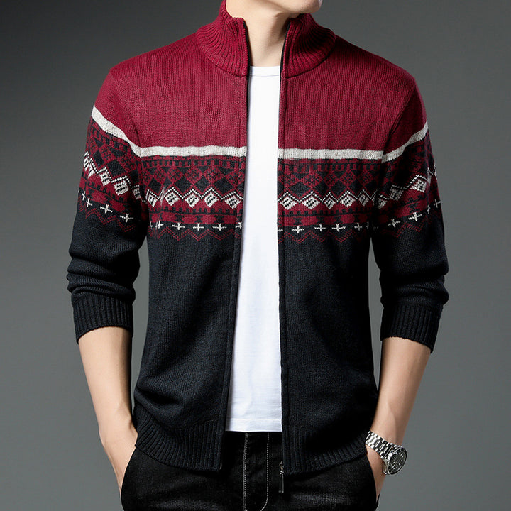 Herren Strickjacke mit hohem Kragen und attraktiven Mustern Echoarchiv