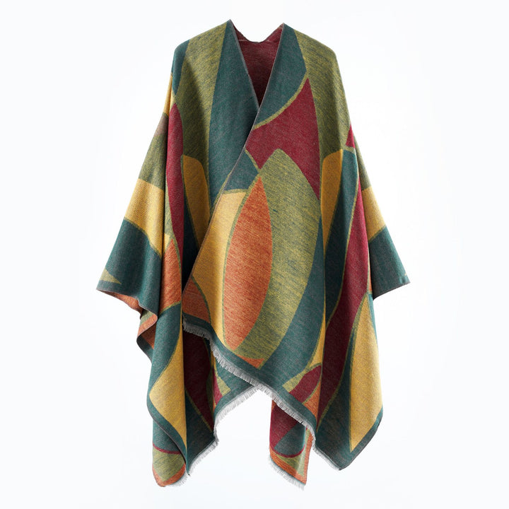 Damen Oversize-Poncho mit V-Ausschnitt und geometrischem Jacquard-Design Echo Archiv