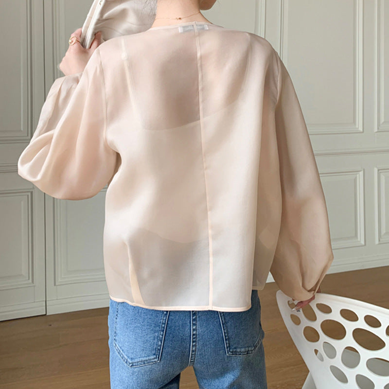 Damen Transparente Bluse mit Puffärmeln Echoarchiv