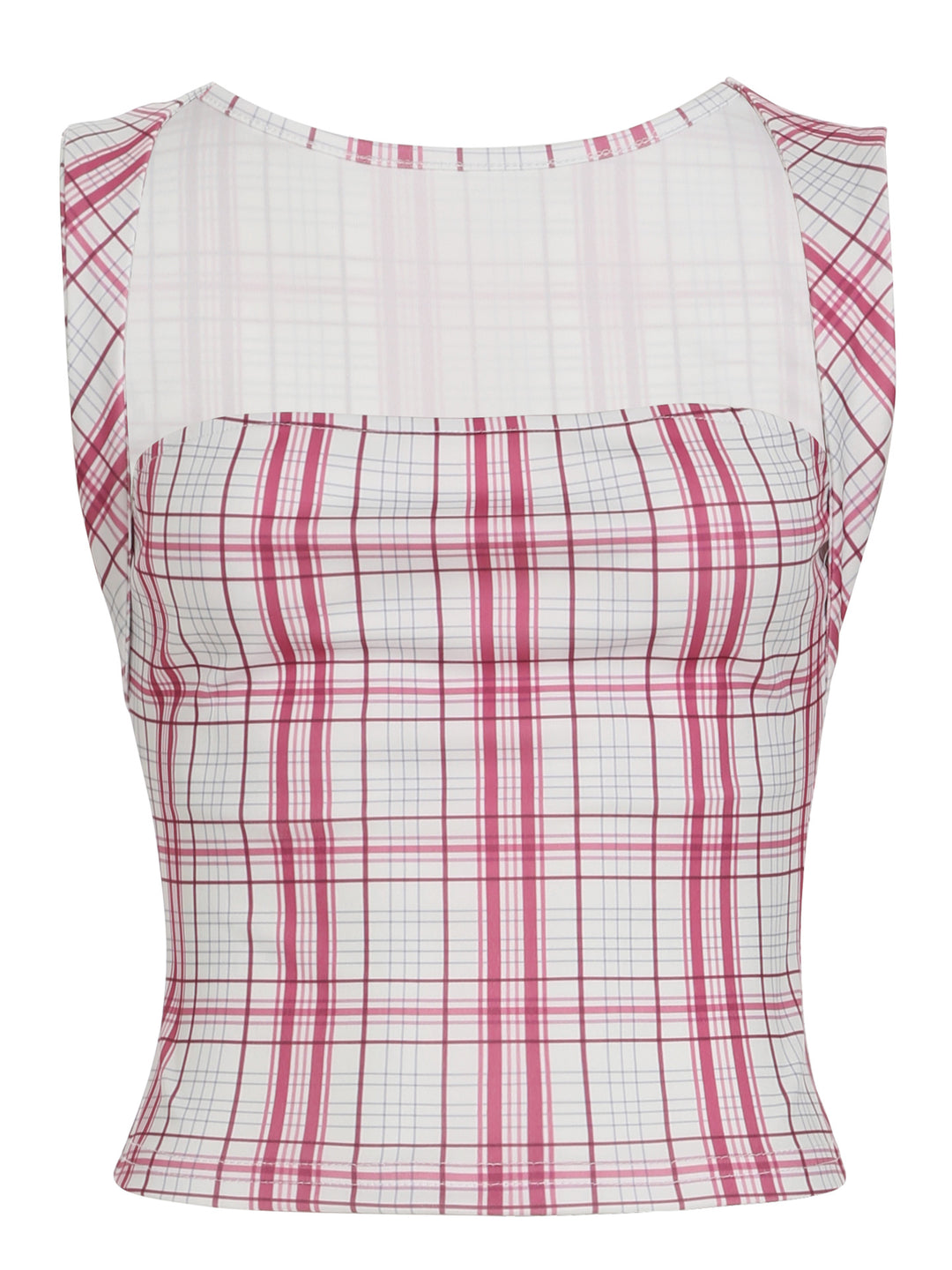 Damen figurbetontes Karo-Top mit elegantem Schnitt und transparenten Einsätzen Echo Archiv
