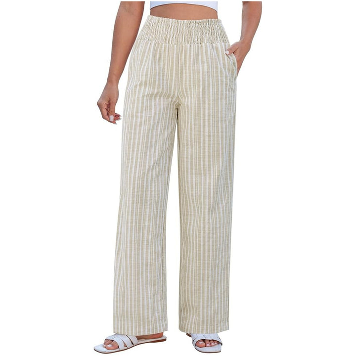 Damen Leichte Leinenhose mit weitem Bein, hoch geschnittener geraffter Gummibund und Seitentaschen Echo Archiv