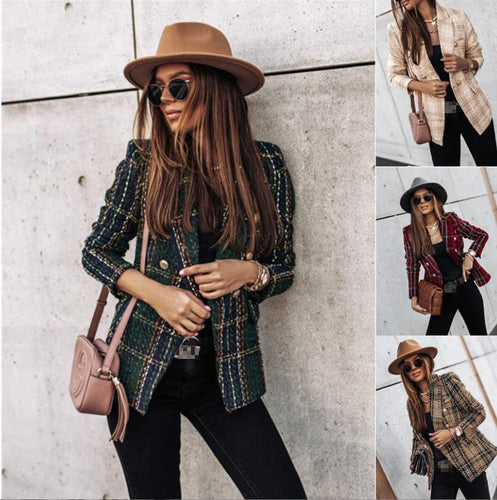 Damen Tweed-Blazer im Glencheck mit doppelreihiger Knopfleiste Echo Archiv