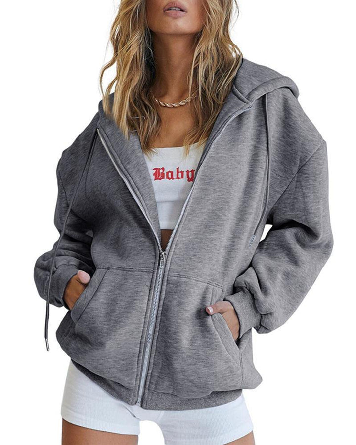 Damen nan Oversize-Kapuzenjacke mit durchgehendem Reißverschluss French-Terry, Kängurutaschen und elastischen Bündchen Echo Archiv