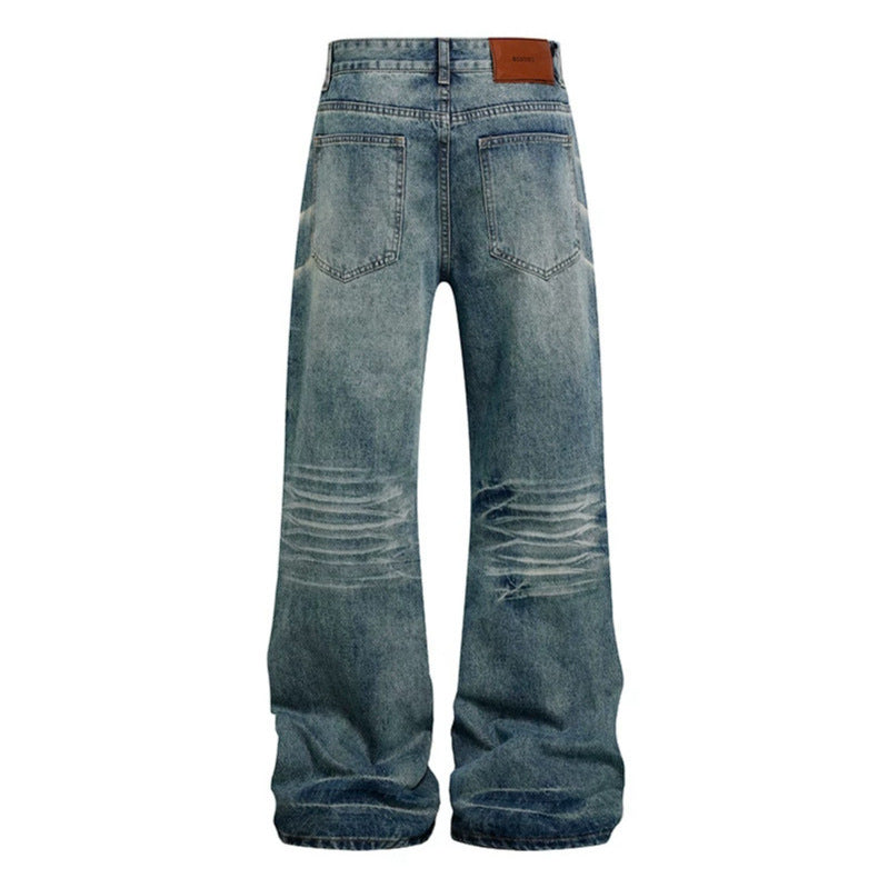 Damen Weite Vintage-Jeans im Schlagstil mit Used-Wash und Herz-Anhänger Echoarchiv