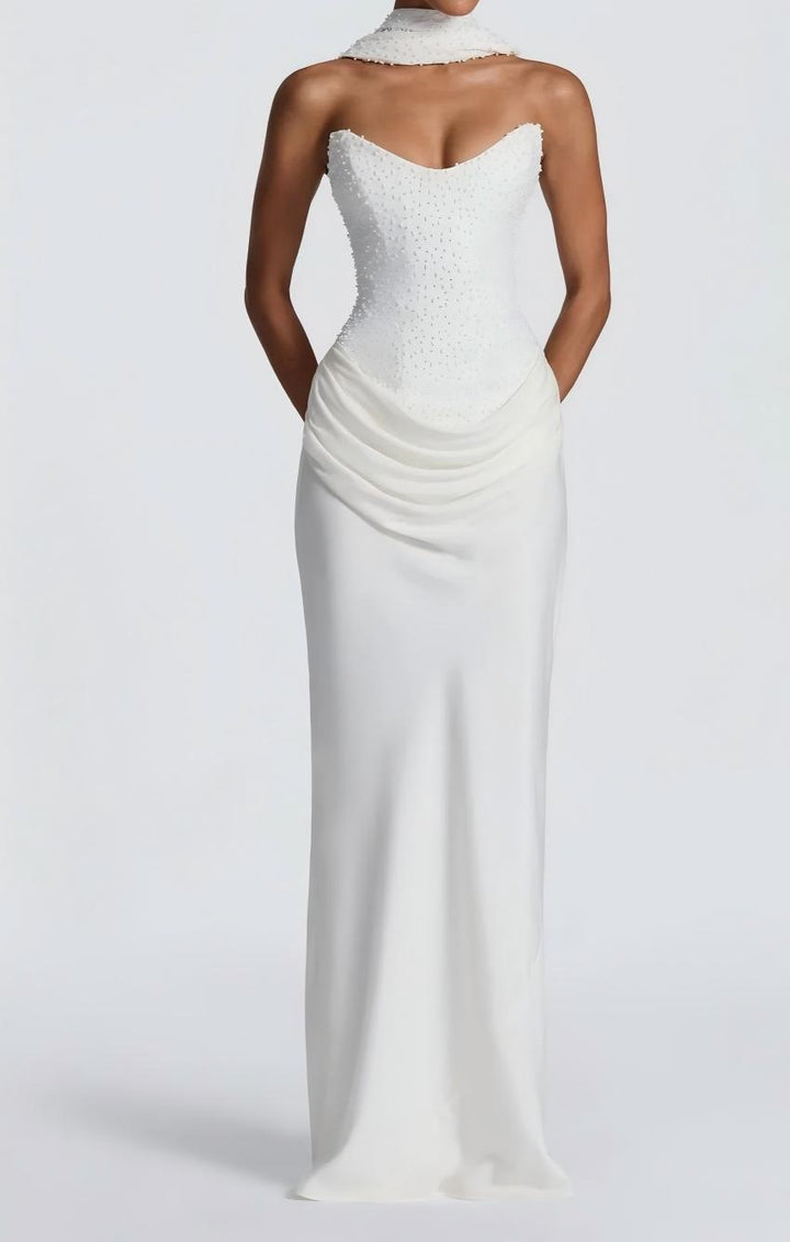 Damen Elegantes trägerloses Hochzeitskleid mit fließendem Rock Echo Archiv