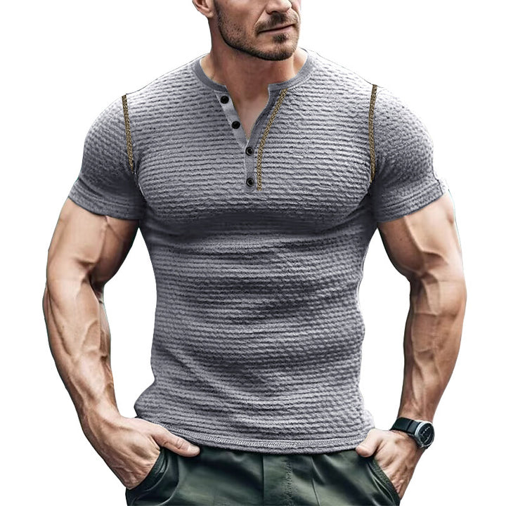 Herren Kurzarm-Henley-T-Shirt mit strukturiertem Design und figurbetonter Passform Echoarchiv