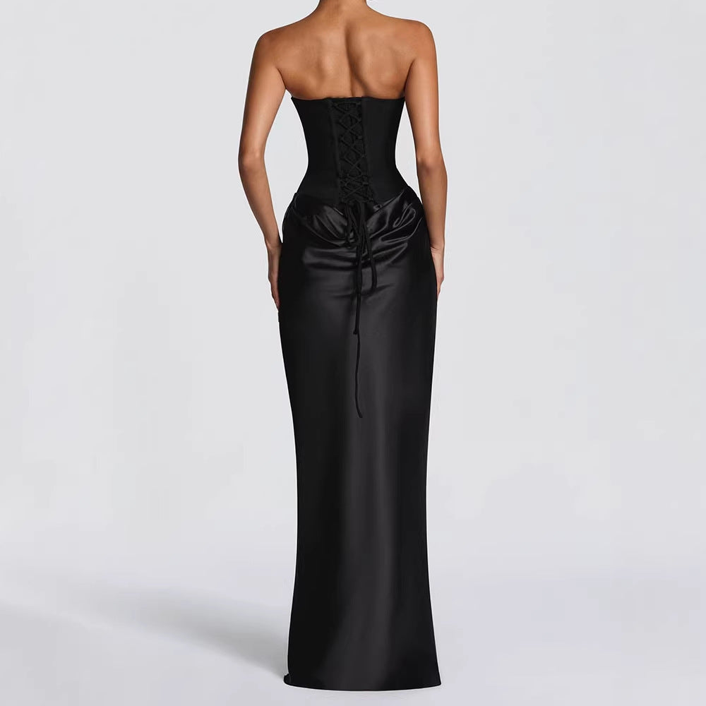Damen Elegantes Langarm-Maxikleid mit raffinierten Drapierungen Echo Archiv