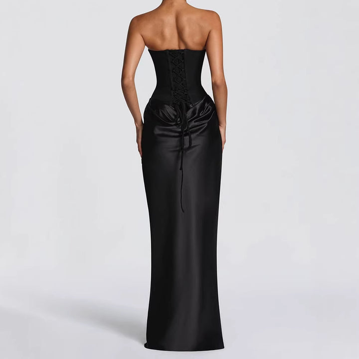 Damen Elegantes Langarm-Maxikleid mit raffinierten Drapierungen Echo Archiv
