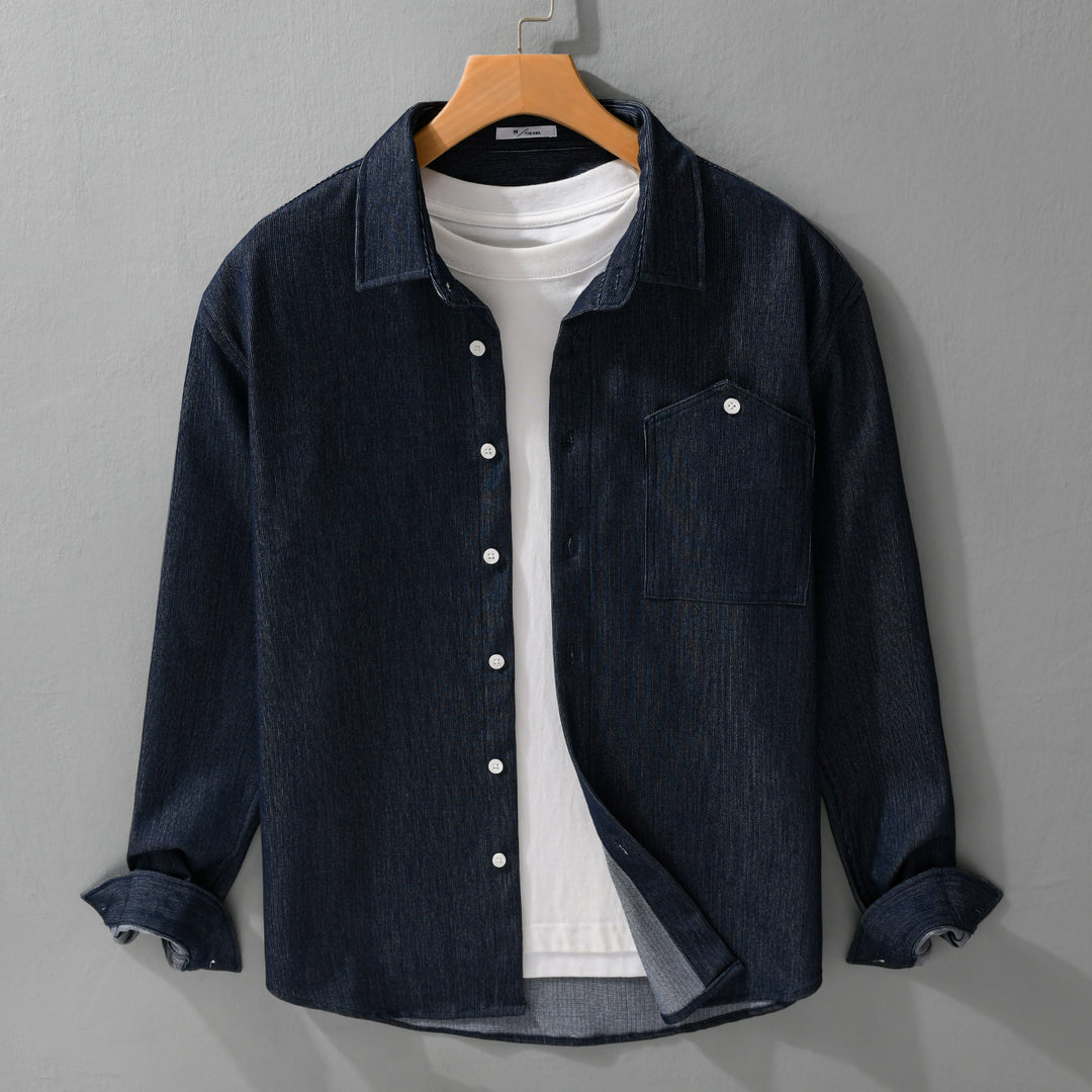 Herren Denim-Overshirt im Hemdjackenstil mit Brusttasche und durchgehender Knopfleiste Echoarchiv