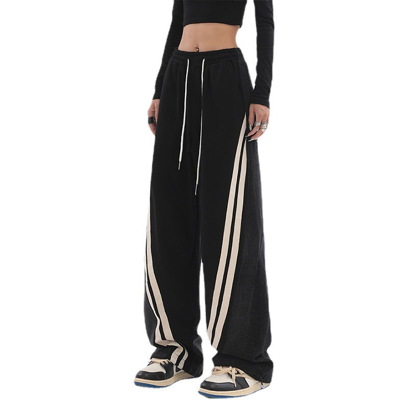 Damen nan weite Jogginghose mit hoher Taille und Jeansstoffeinsätzen sowie Seitenstreifen Echo Archiv