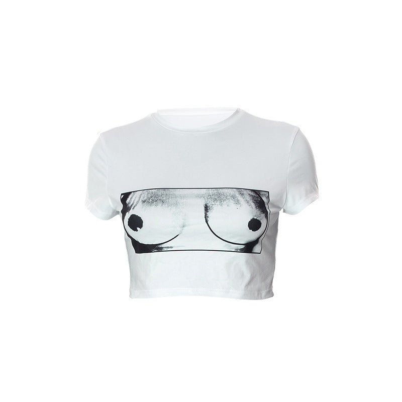 Damen Crop-T-Shirt mit künstlerischem Grafikdruck Echo Archiv