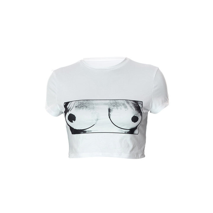 Damen Crop-T-Shirt mit künstlerischem Grafikdruck Echo Archiv