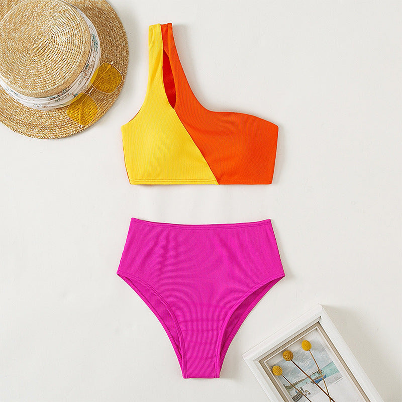 Damen Einseitiger Triangel-Bikini mit buntem Blockdesign Echo Archiv
