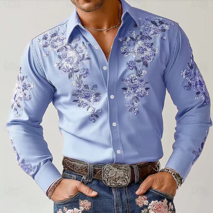 Herren Elegantes Langarmhemd mit floraler Stickerei Echoarchiv