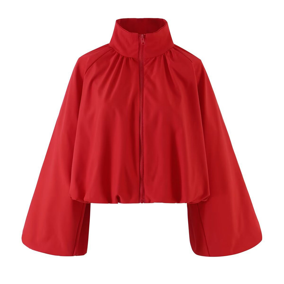 Damen Kurzes Cape‑Blouson mit Stehkragen, weiten Trompetenärmeln und Reißverschluss Echo Archiv