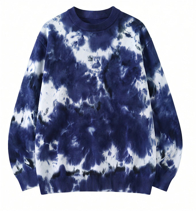 Herren Oversized Batik-Pullover mit Rundhalsausschnitt und Rippbündchen Echoarchiv