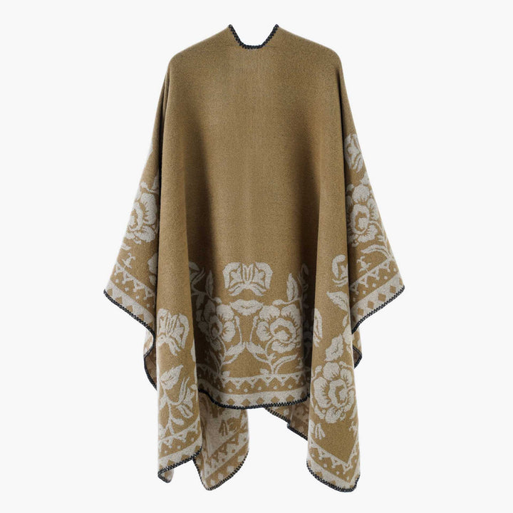 Damen Weicher Oversize-Capeponcho im Blumen-Jacquard mit kontrastierter Kettelkante Echo Archiv