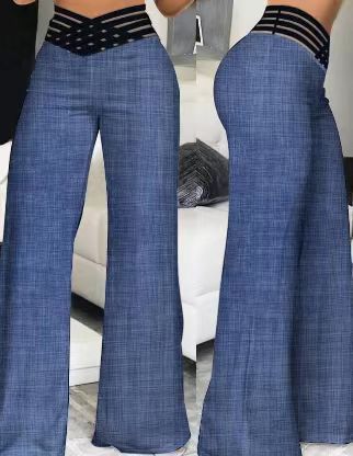 Damen nan hochtaillierte Schlaghose mit mehrreihiger Riemchen-Taille und weitem fließendem Bein Echo Archiv