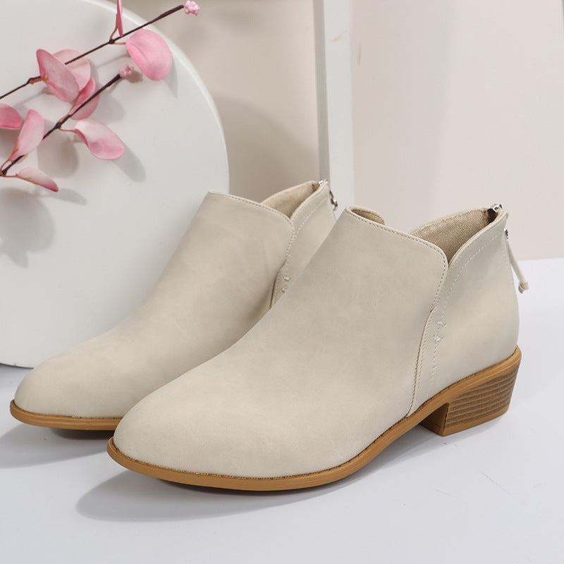 Damen Schlupf-Ankleboots mit hinterem Reißverschluss, spitzer Leisten und niedrigem Blockabsatz Echo Archiv
