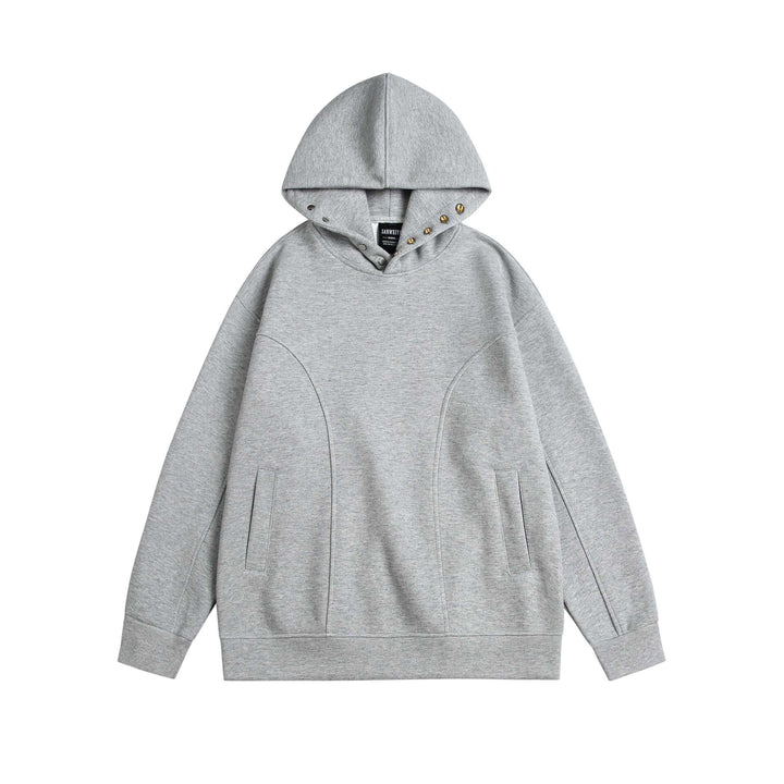 Unisex Oversize Kapuzenpullover mit Druckknopffunnel und Teilungsnähten Echoarchiv