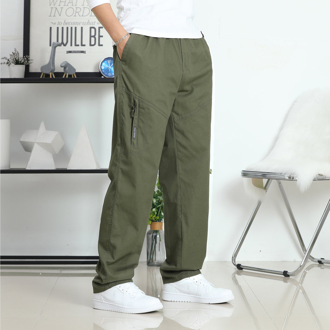 Herren Weite Utility-Cargohose mit elastischem Bund, seitlichen Reißverschlusstaschen und vorgeformten Knien Echo Archiv