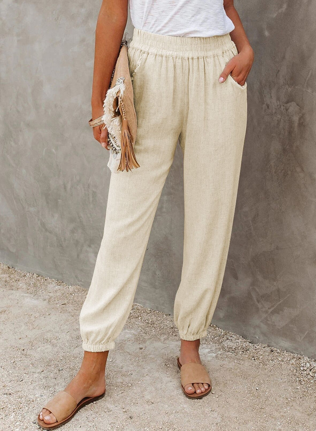 Damen lässige Leinen-Hose mit elastischem Bund und Gummizug – Avélisse