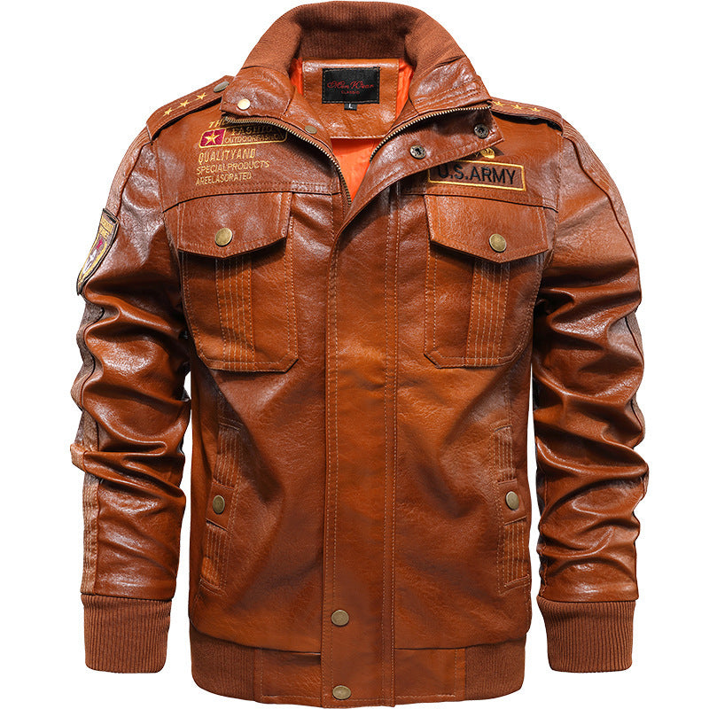 Herren Aviator‑inspiriertes Vintage Kunstleder‑Fliegerblouson mit Schulterepauletten und Pattentaschen Echoarchiv