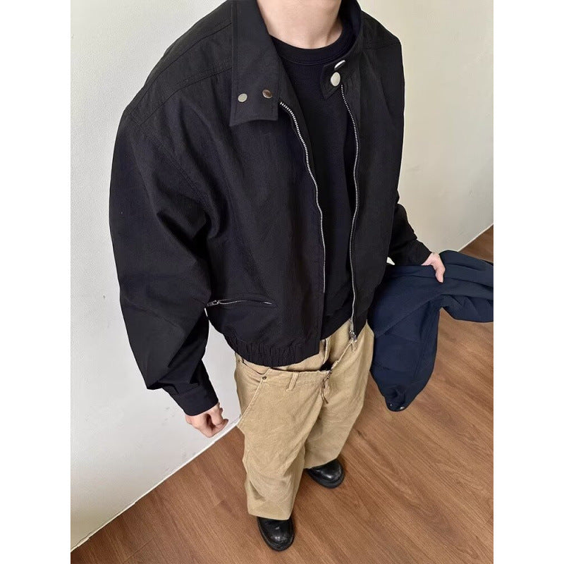 Herren Oversize-Bomberjacke mit Stehkragen und kurzem Reißverschluss Echoarchiv