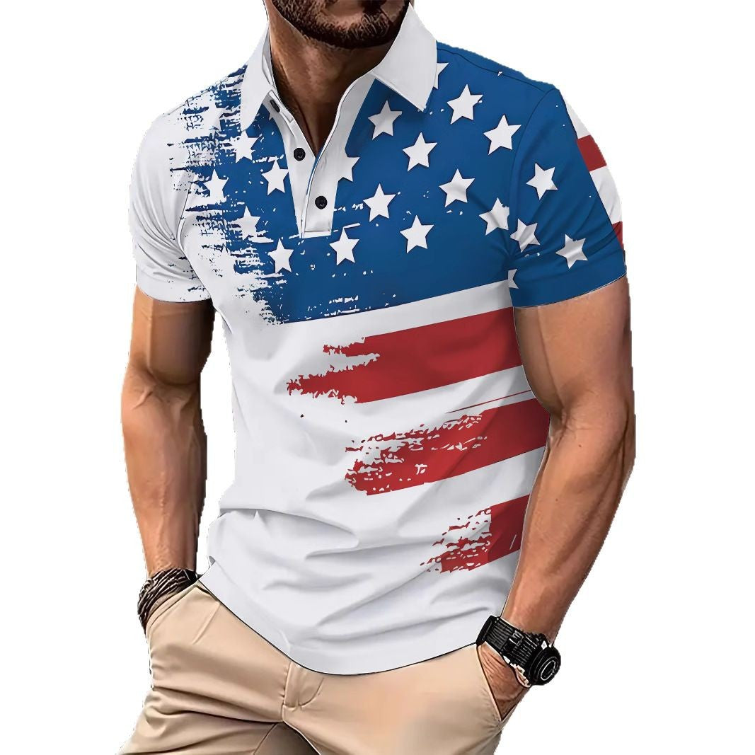Herren Poloshirt mit kreativem Flaggenmotiv und sportlicher Passform Echoarchiv