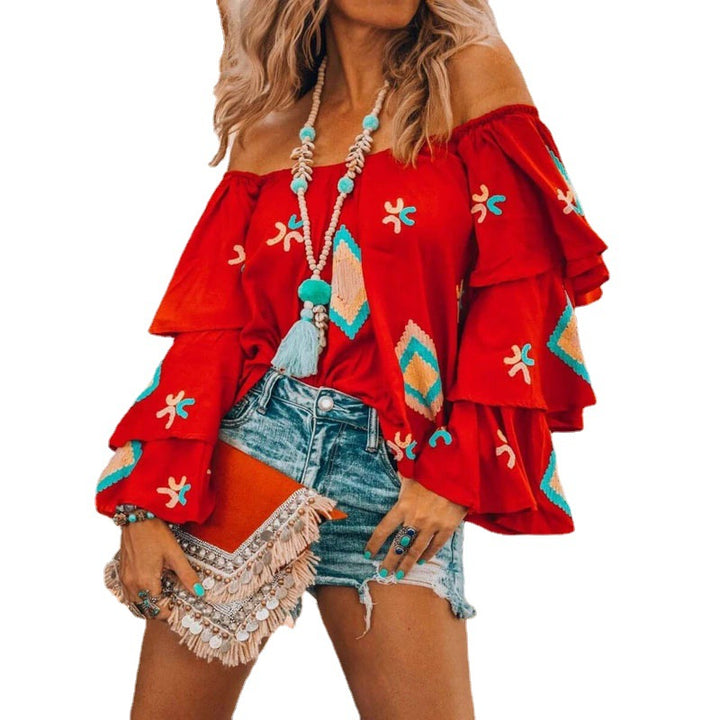 Damen Off-Shoulder Oberteil mit voluminösen Rüschen Echo Archiv