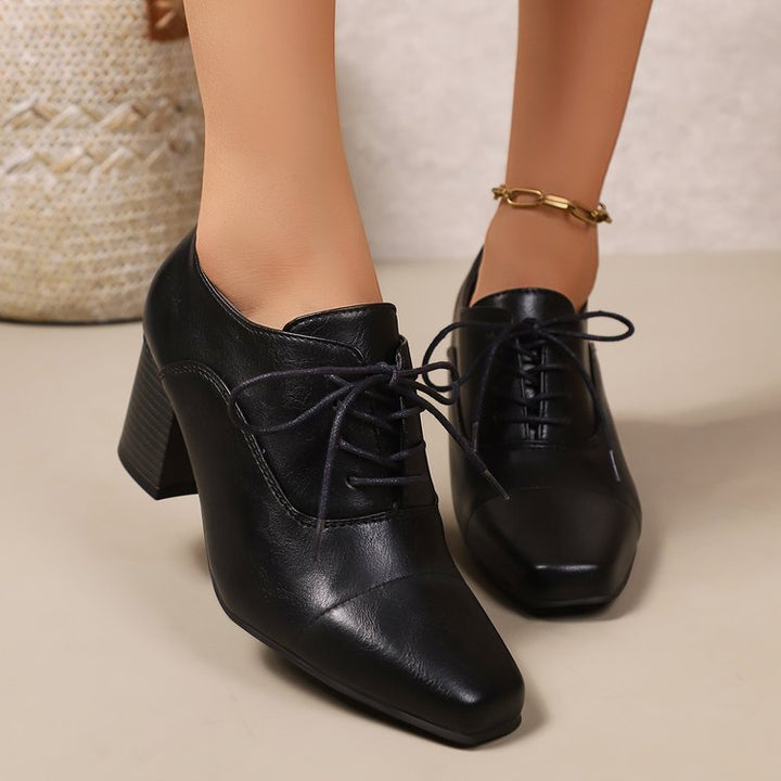 Damen Elegante Schnürpumps mit quadratischer Spitze und mittelhohem Blockabsatz Echoarchiv