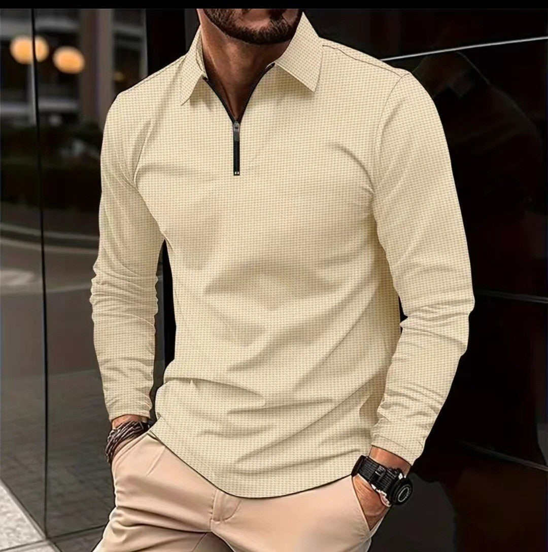 Herren Langarmshirt mit modernem Stehkragen und stylischem Reißverschluss Echoarchiv