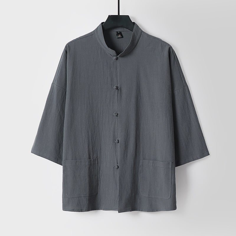 Unisex Locker geschnittene Leinen-Baumwoll Jacke mit Stehkragen Echoarchiv
